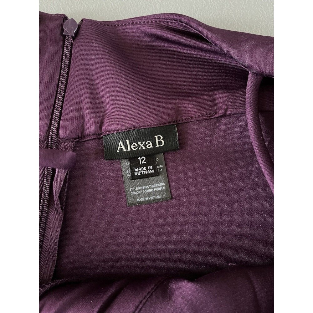Alexa B Evening Gown Womens Size 12 Purple Off Shoulder Pleats Slit Maxi Party - Picture 9 of 12